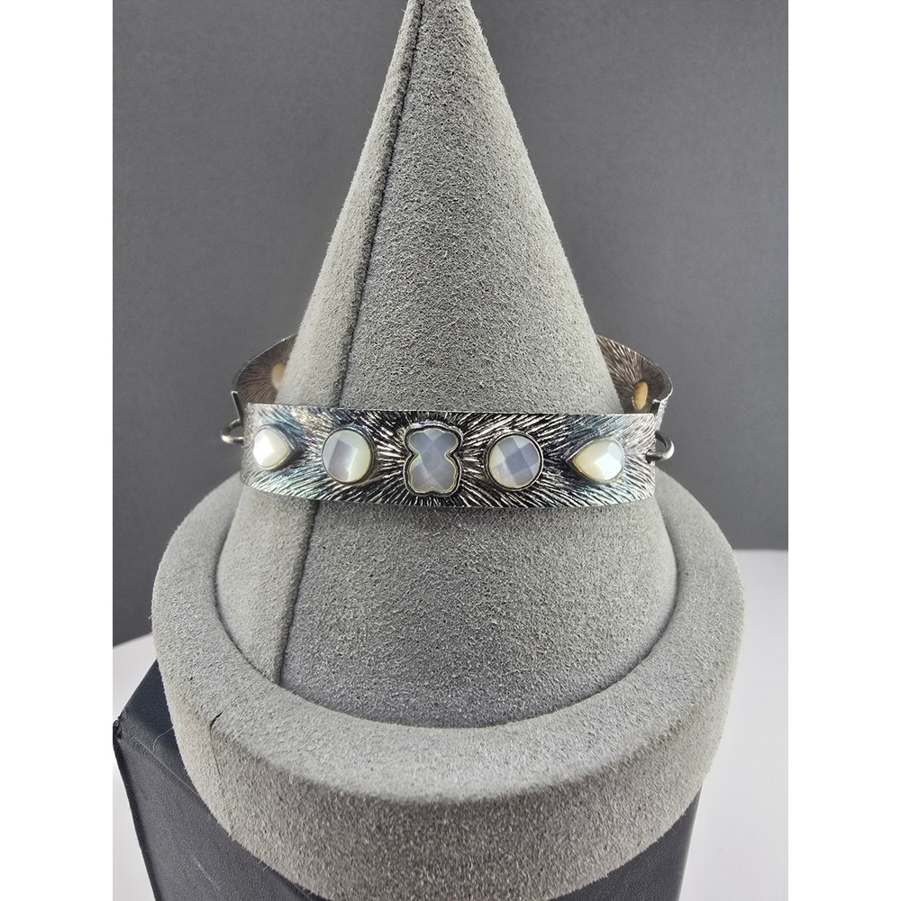 TOUS Bracelet Silver Mother of Pearl Bear Textured Link 6.5-7.25in